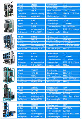 220V/380V 定電圧 ステンレス鋼 20トンのチューブ氷機 機械修理工場用